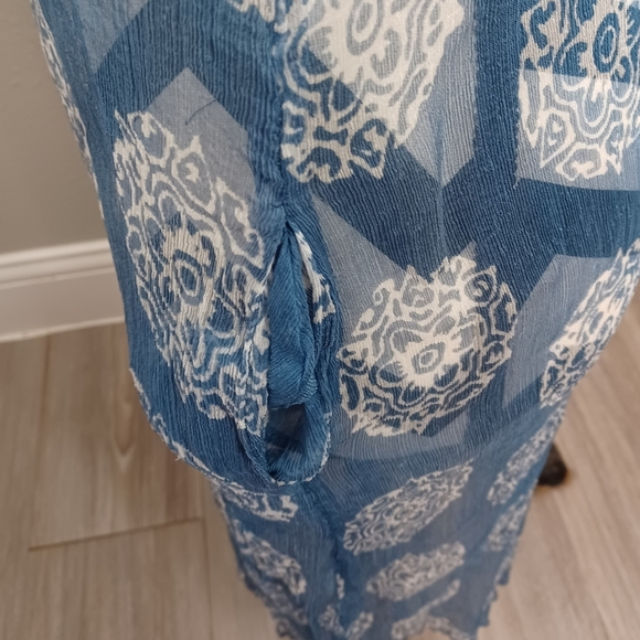 Sarah Stewart 100% Silk Sheer Artsy Printed Tunic Top - Picture 14 of 16